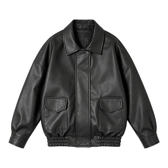 Vdoaml Girls Faux Leather Jacket Kids Lapel Collar Button Down Cropped Coat Children Long Sleeve Casual Outerwear 7-8 Years Black