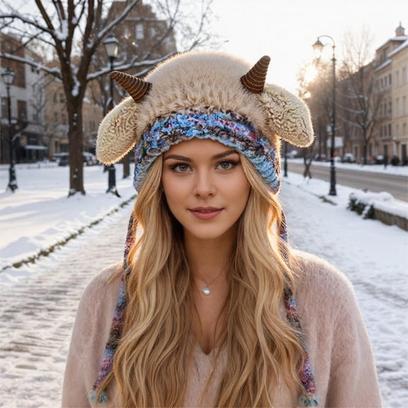 TIANZEN Winter Hat With Baatable Ear Soft Lined For Cozy Cap With Adorable Sheep Horns Cold Weather Outdoor Warm Caps for Men Cold Proof Hat