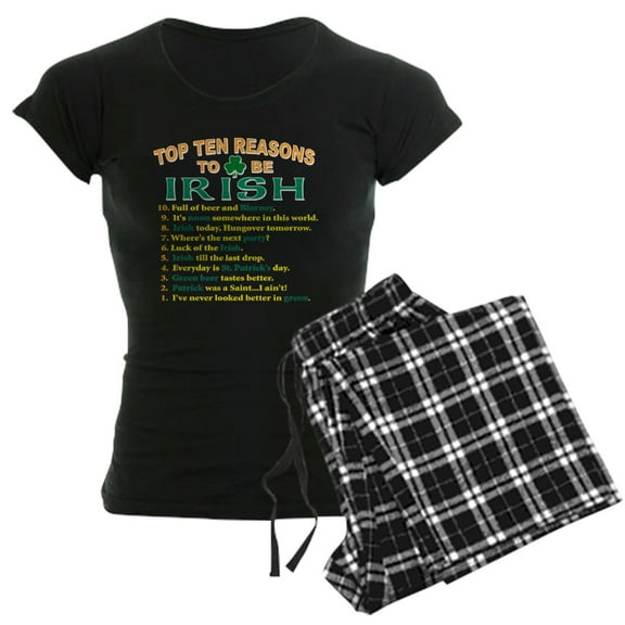 CafePress - Top Reasons To Be Irish Women's Dark Pajamas - Women's Short Sleeve Print T-Shirt and Pants Dark Cotton Pajama Set