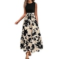 thumbnail image 4 of HAJWOH Brown Dress for Church for Women 2026 XXL Vestidos Elegantes Flowy Sleeveless Long Dresses Casual Church Print Dresses Trendy Sundresses with Belt Brown XXL, 4 of 5