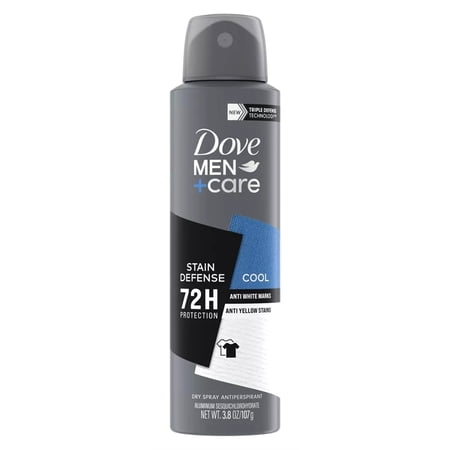 Dove Deodorant 3.8 Ounce Dry Spray Men+Care Stain Defense Cool (Pack of 3)