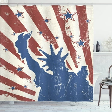 Ambesonne 4th of July Shower Curtain, Sketch Design, 69"Wx75"L, Beige Navy Blue Ruby