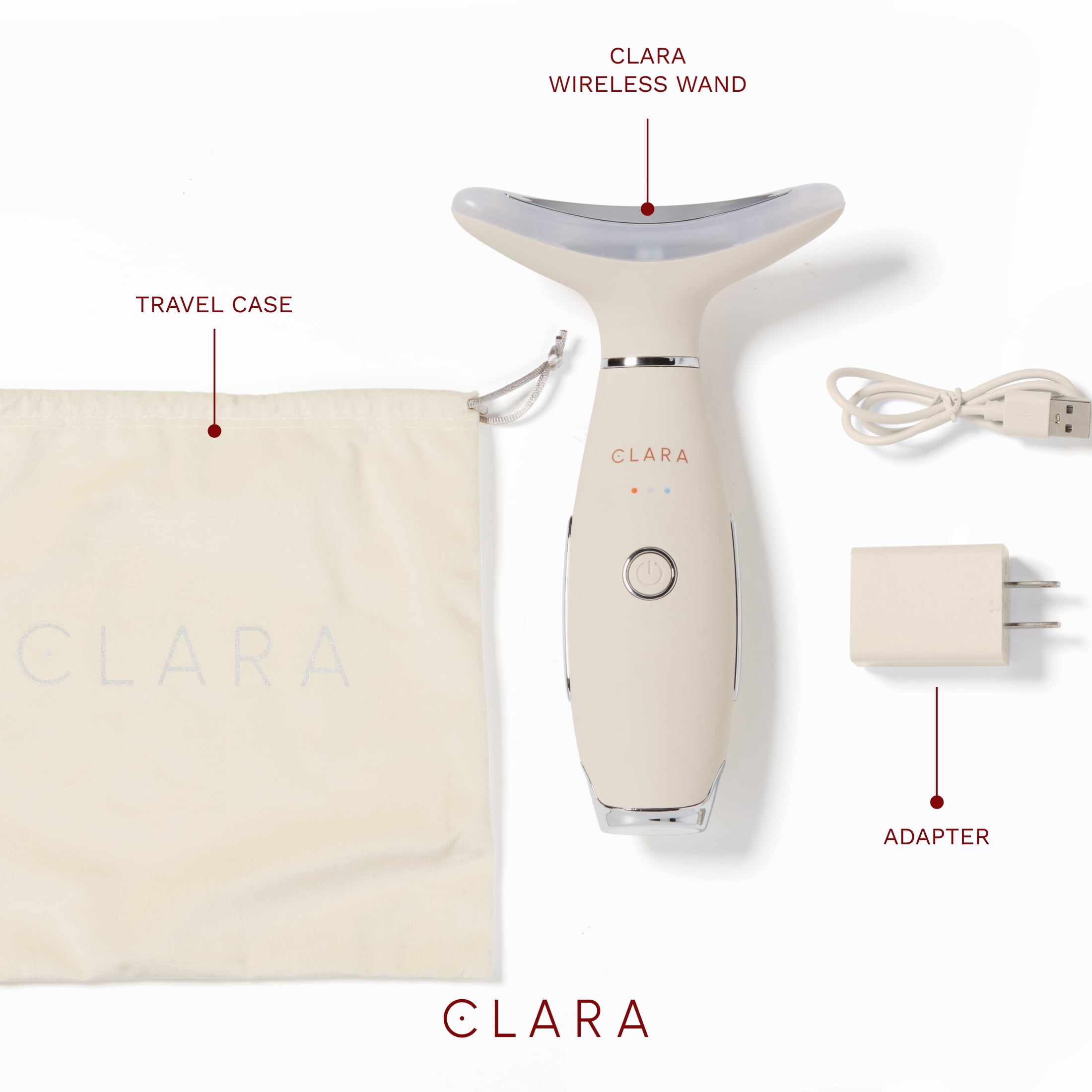 Clara Red Light Therapy Wand for Face and Neck, Collagen Booster, Anti-Aging, Heating, Sonic Vibration