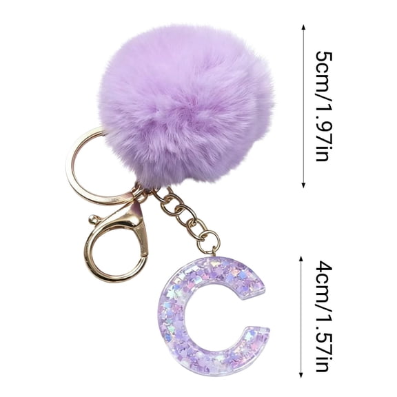 26 Letter Purple Velvet Ball Pendant Keychain, Personalized Initial Backpack Charm, Small Holiday Gift, Soft Plush Accessory for Bags