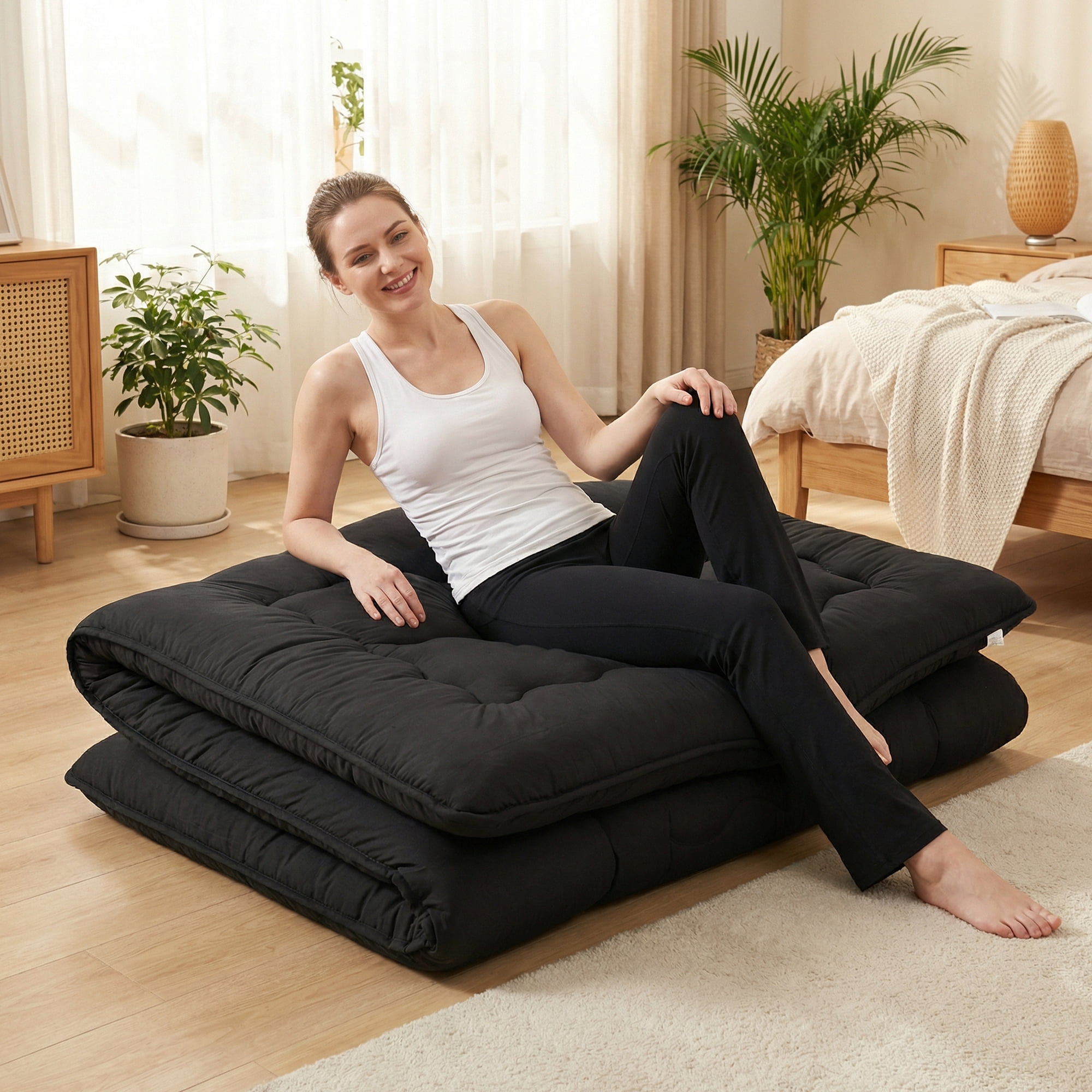 CONCETTA Memory Foam Futon Mattress, Twin Size, Foldable Tatami Floor Mattress with Storage Bag, Black