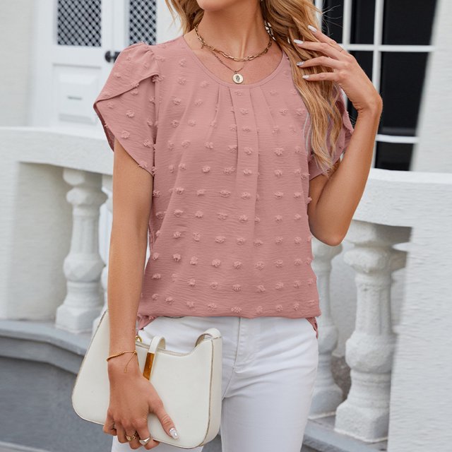 JMKQLZ T-shirt à Manches Courtes en Dentelle Patchwork Col Rond à la Mode pour Femmes