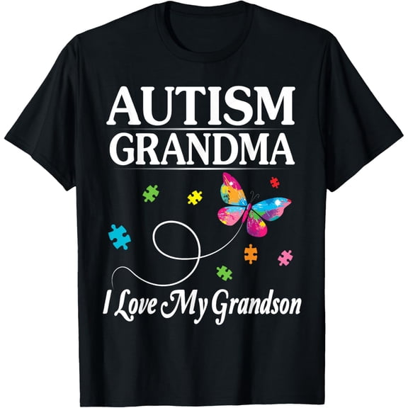 Exquisite and comfortable-Butterfly Autism Grandma I Love My Grandson Awareness Month T-Shirt
