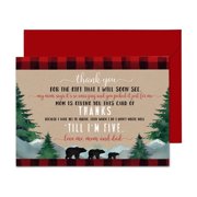 Lumberjack Baby Shower Thank You Cards (15 Pack) Boys Notecards with Envelopes Printed Note of Thanks from Newborn - Bear Red and Black Plaid - Babies Stationery Set - Paper Clever Party