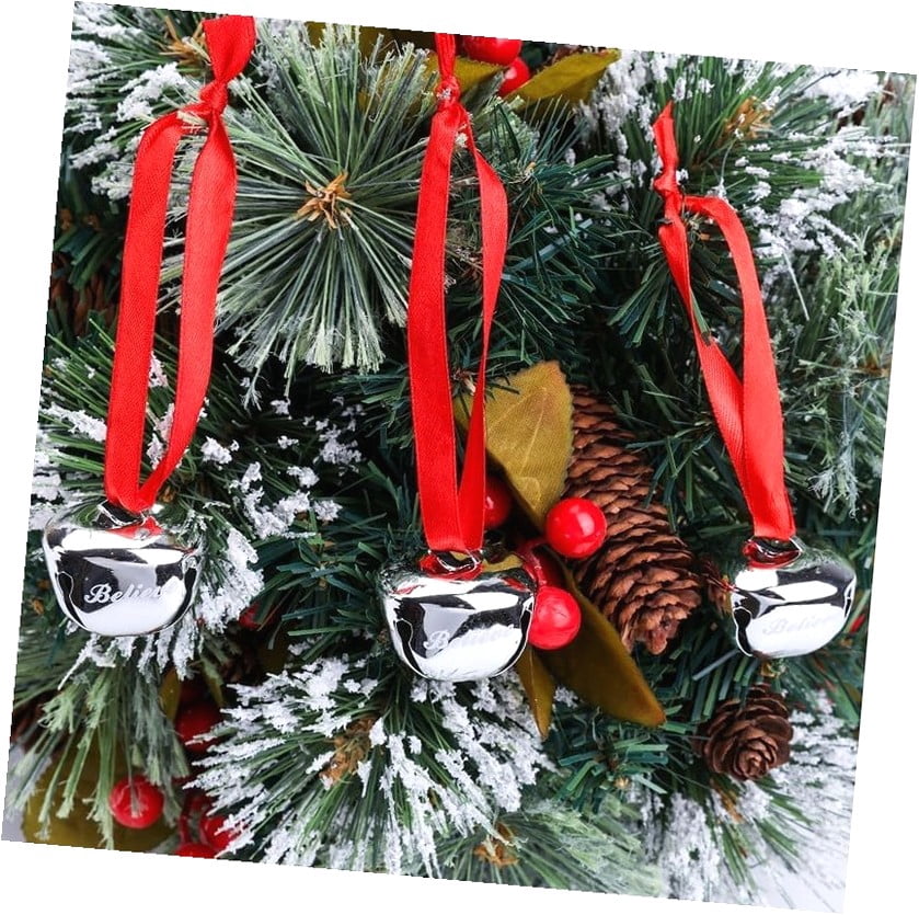 Fuliko 50 Sets Christmas Believe with Tags Red Velvet Bag, Christmas Jingle Tree Decoration for Xmas Tree Decorations Party