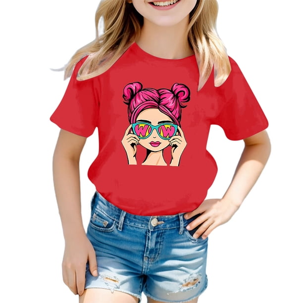 Playeras Cuello V Verano Niños Niñas Manga Corta Estampados Camiseta Tops Ropa