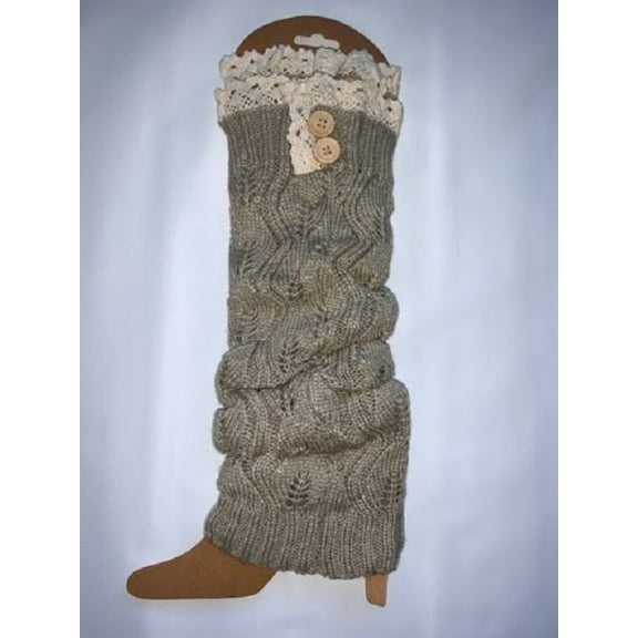 Womens Knitted Leg Warmers Antique Lace/2 Buttons