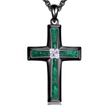 Religious Cross Pendant Necklace Sterling Silver Green Malachite Cross Pendant Jewelry Gifts for Women Men