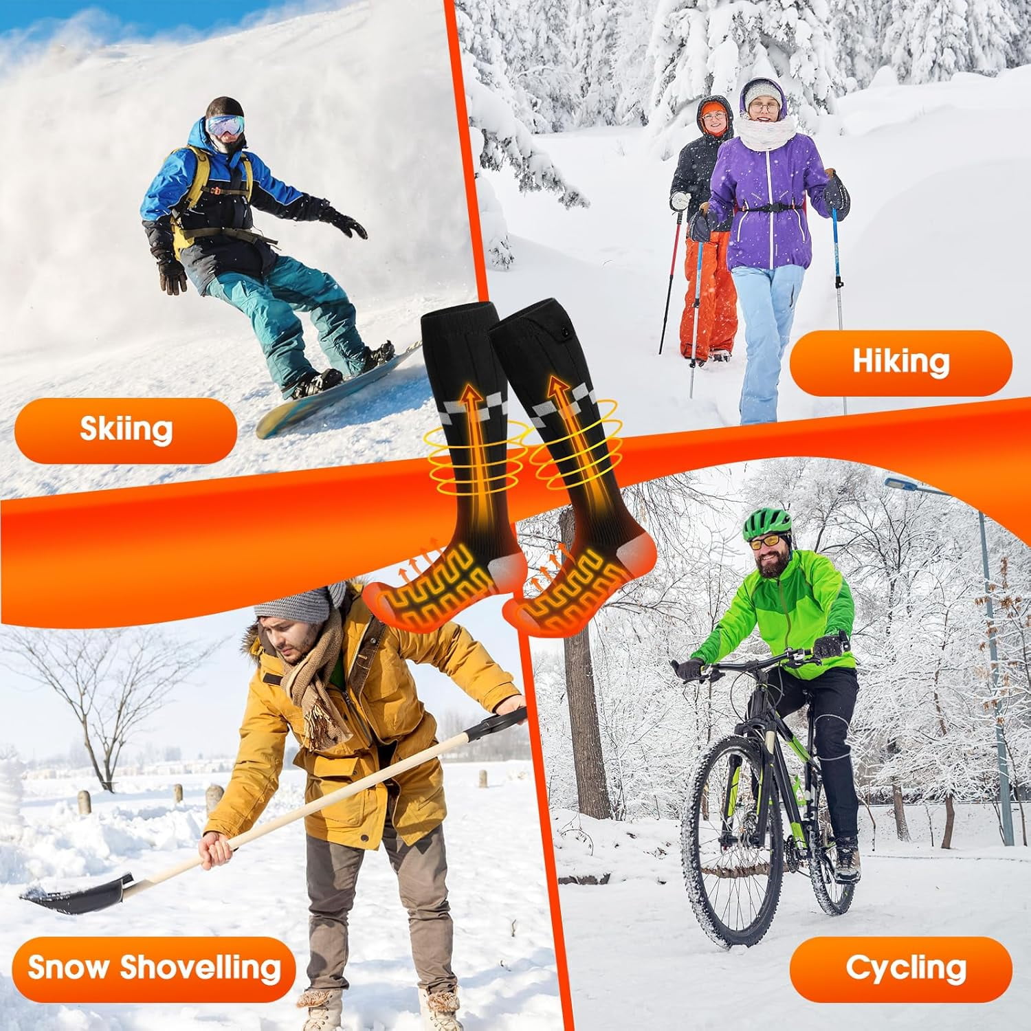 Heated Socks 5V/6000mAh Double Heating Wires Max. 14H, 4 Temperature Settings Rechargeable Electric Socks for Men Women, Machine Washable Warming Socks, Warmer for Soles