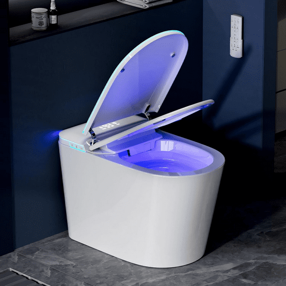 Smart Toilet w/ Built-in Bidet, Heated Seat, Night Light, Tankless, UV, Soft Close, Dryer, Foot Sensor, Auto Lid&Seat