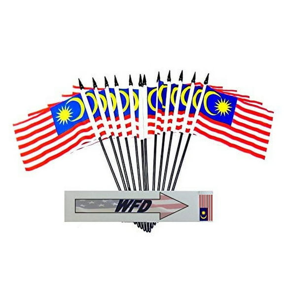 Pack of 12 4"x6" Malaysia Polyester Miniature Desk & Little Table Flags, 1 Dozen 4"x 6" Malaysian Small Mini Hand Waving Stick Flags