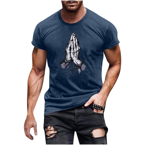 Hombres Pantalones Cortos de Manga Corta Impresa Casual Cuello Redondo Superior, Camisa de Moda para el Verano Y la Primavera