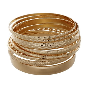 Time and Tru Textured Gold-Tone Bangle Bracelets Fashion Jewelry, Gold-Tone, (10-Inch), [Gift Box]