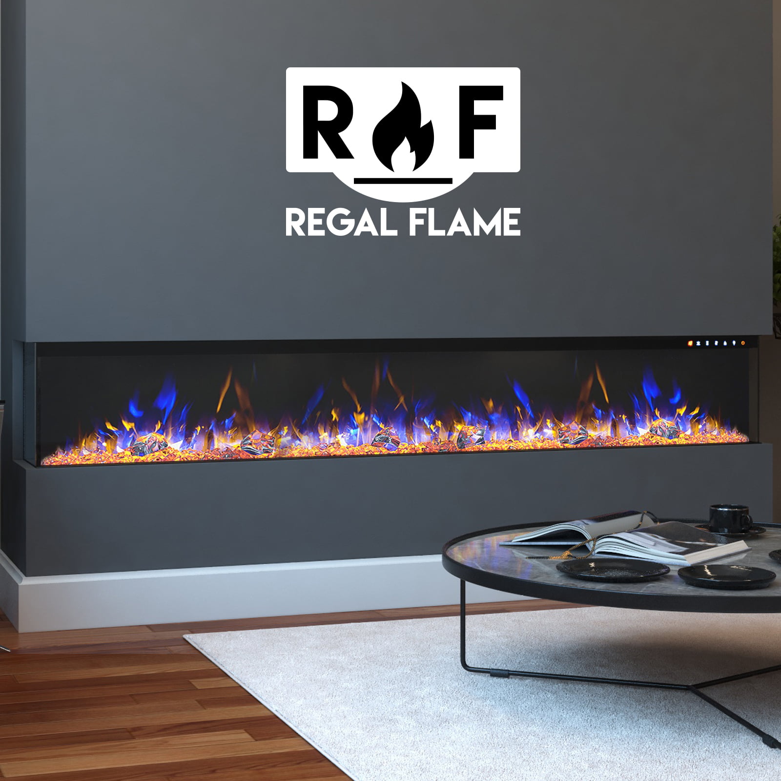 Regal Flame 72" Spectrum Modern Linear Electric 3 Sided Wall Mounted Built-in Recessed Fireplace