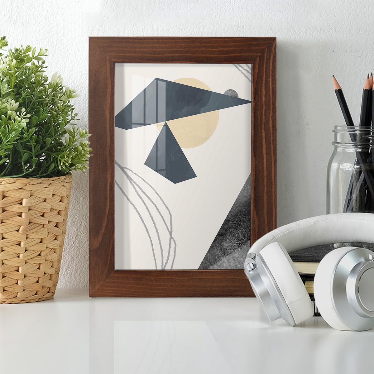 Diamond Slate IV - Framed Print w/glass - Chestnut
