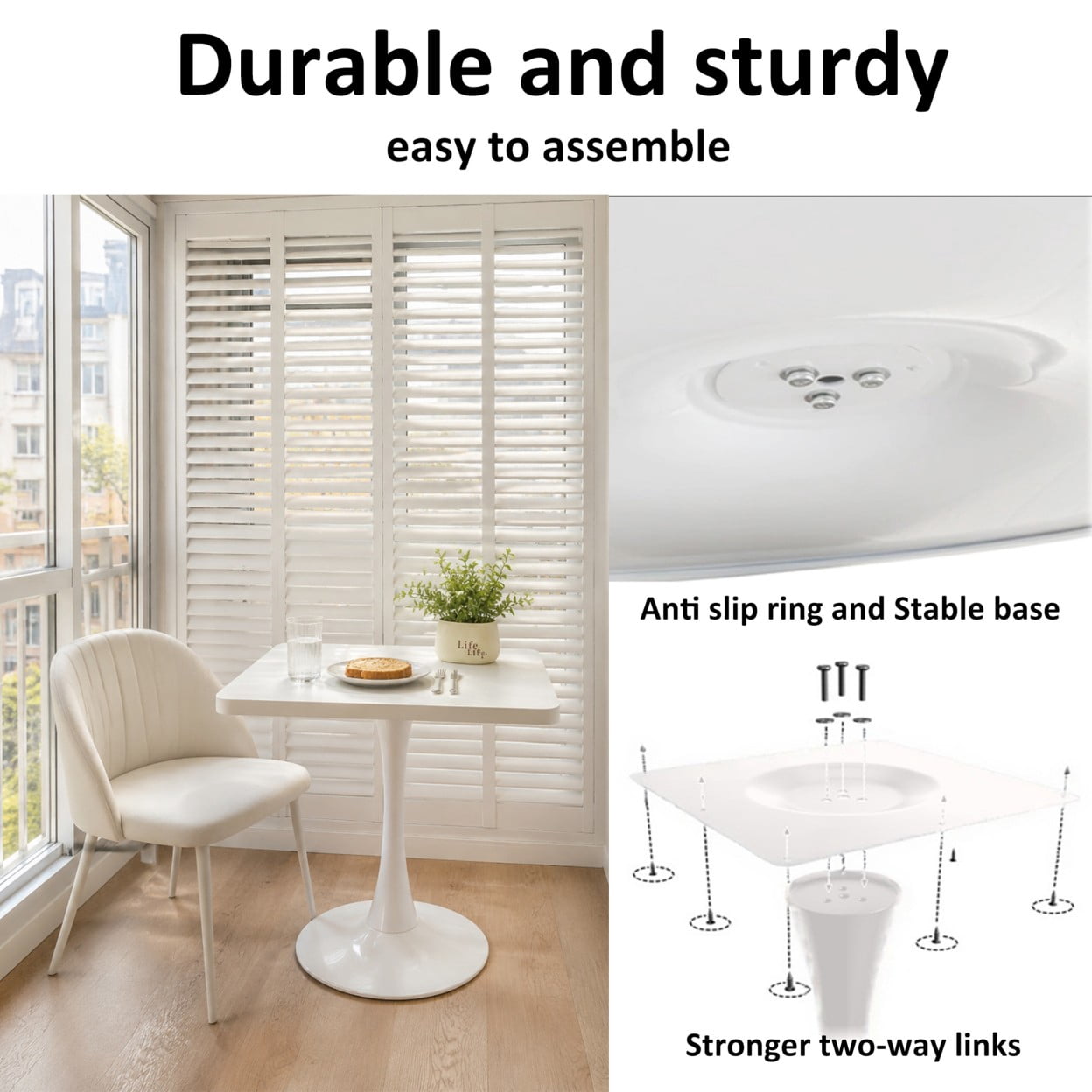 Square Dining Table, 23.6" Tulip Pedestal Table, Mid Century Modern Kitchen Table for 2, Small Space Bistro Dining Table for Apartment Living Room Cafe, White