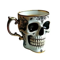 Japceit Skull Coffee Mug with Saucer Set, Gothic Porcelain Tea Cup with Gold Trim, Unique Bonehead Design Ceramic Cup, Ideal for Coffee, Tea, and Halloween Party Decor