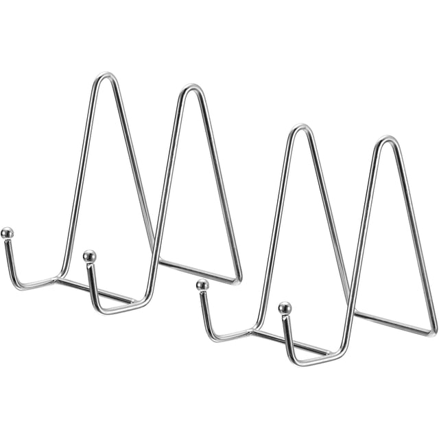 uxcell Plate Stand for Display, 2Pcs 4.3 Inch Iron Easel Plate Holder Display Stands Metal Decorative Plates for Picture Photo Book, Silver
