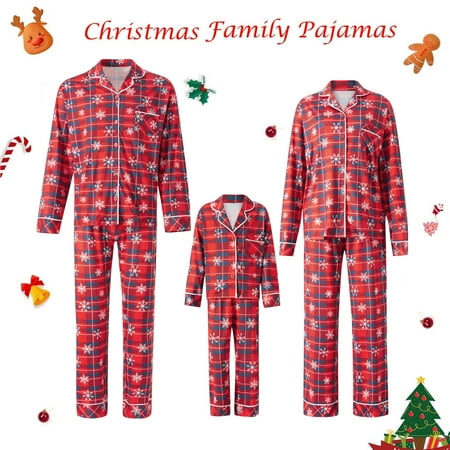 

Christmas Pajamas for Family Matching Pjs Sets Snowflake Plaid Print Xmas Pjs Sleepwear for Women Men Kids