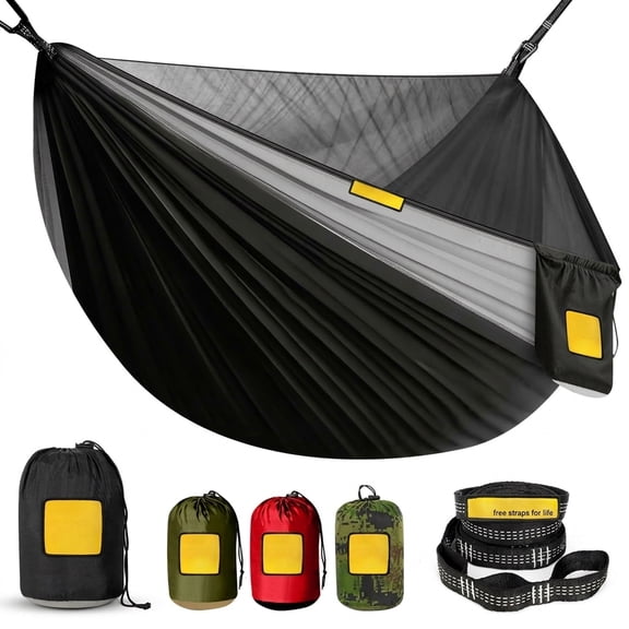Black&grey Large Camping Hammock with Mosquito Net for Outdoor Indoor Backpacking Beach