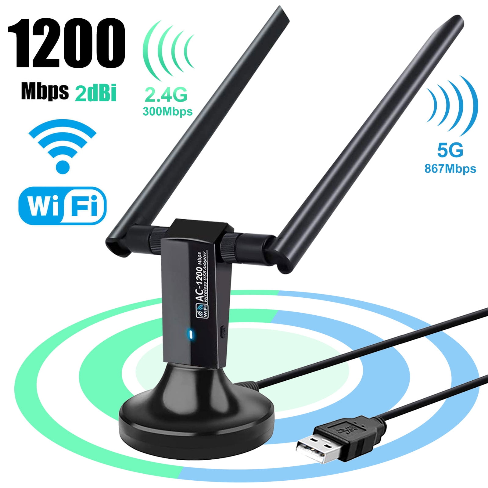 Fellow Burma load 1200Mbps USB WiFi Adapter for Desktop or PC, TSV Dual Band 2.4G/ 5G AC  Wireless Network Card Dongle with 5dBi High Gain Antenna for Desktop Laptop  PC Support Windows 11/10/8/7/XP/Vista, Mac OS -
