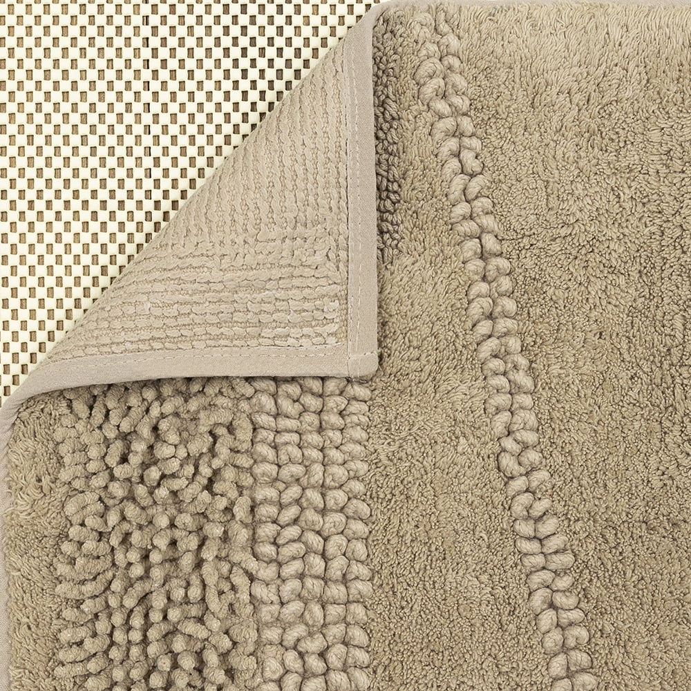 Mohawk Home Plush Cotton Fade/Stain Resistant Non-slip Machine Washable Bath Mat, Taupe, 2' 3" x 3' 9"