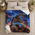 thumbnail image 5 of Dinosaur Monster Truck Fiery Landscape Epic High-Action, Dramatic Gothic Scene, Warm Flannel Blanket for Living Room and Bedroom, Art Lovers Housewarming Gift, Gothic Home Decor, 5 of 9