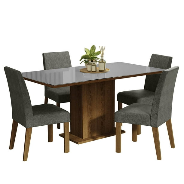 Juego de Comedor con Mesa de Vidrio y 4 Sillas Madesa Avril MGP