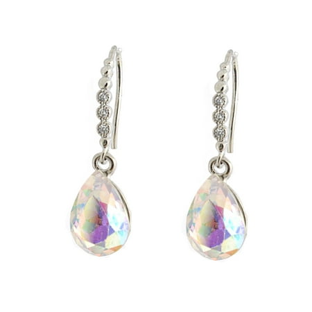 - Wedding Earring Silver Plated Aurora Borealis Fish Hook Wire Earring