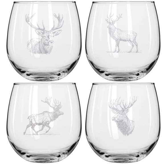 Set of 4 Wine Glass for Red or White Wine Gift Elk Collection (16 oz Stemless)