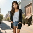 thumbnail image 5 of Rash Guard Cardigan Jacket Girls Open Front Long Sleeve Crew Neck Sweater Kids Summer Casual Sun 𝐏rotection Clothes Girls Cute Cardigans Lightweight Chiffon Cardigan 3/4 Length Sleeve Boho, 5 of 7