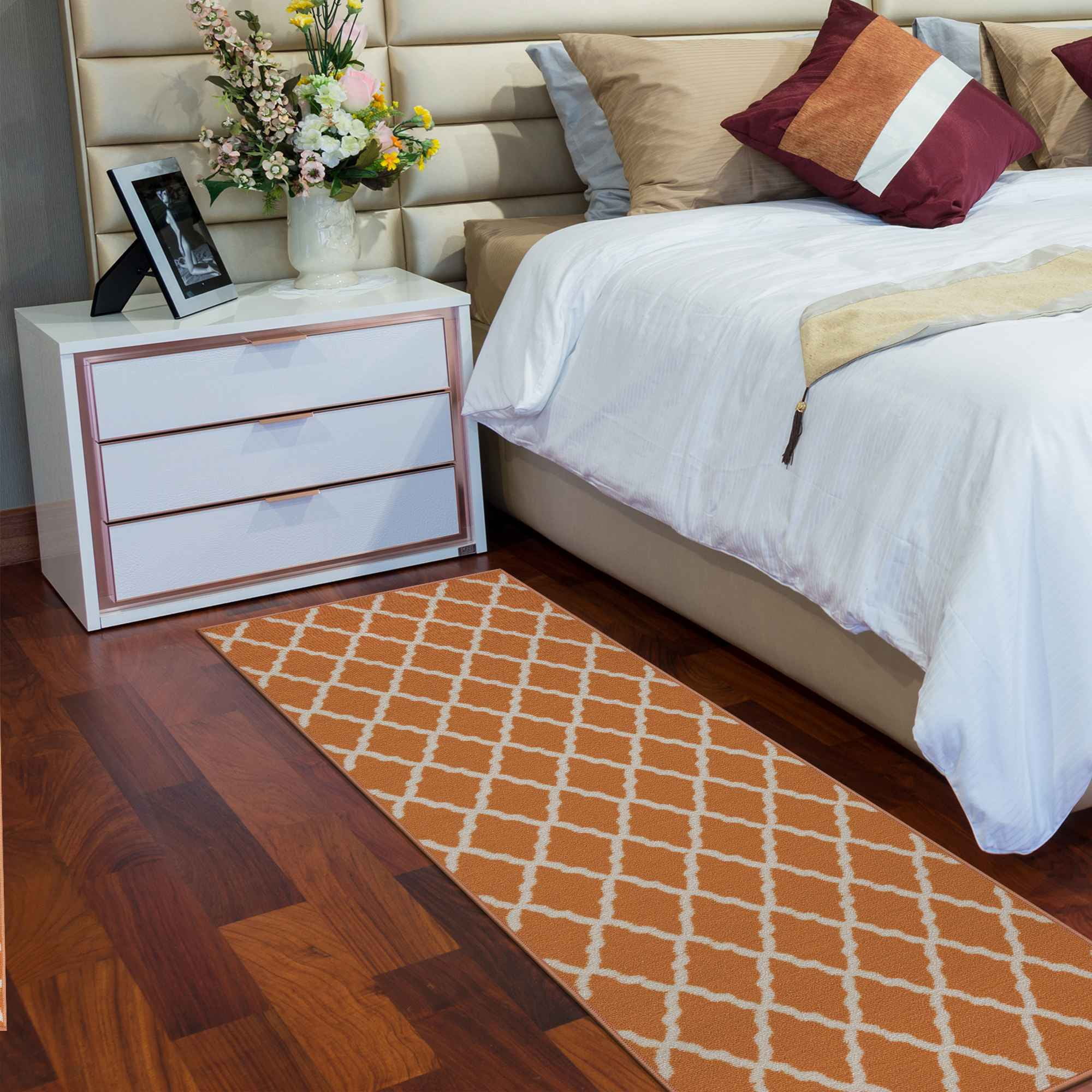 Ottomanson Non-Slip Hallway Runner Rug 2'2" x 6' Perfect for High Traffic Areas, Orange Trellis
