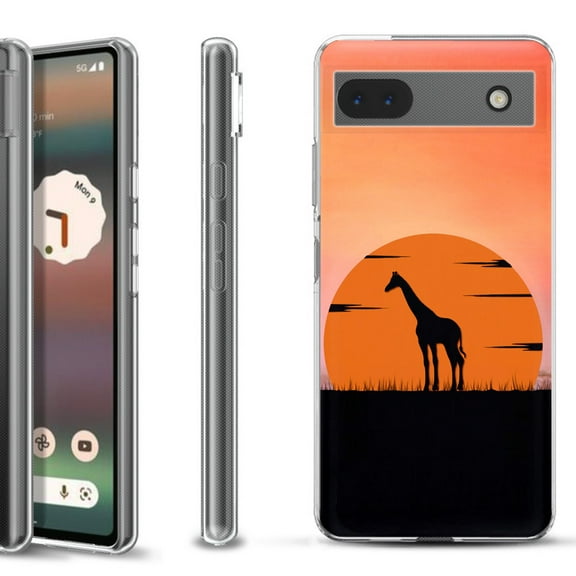 Slim-Fit Gel TPU Phone Case for Google Pixel 6a, by OneToughShield ® - Sunset Giraffe