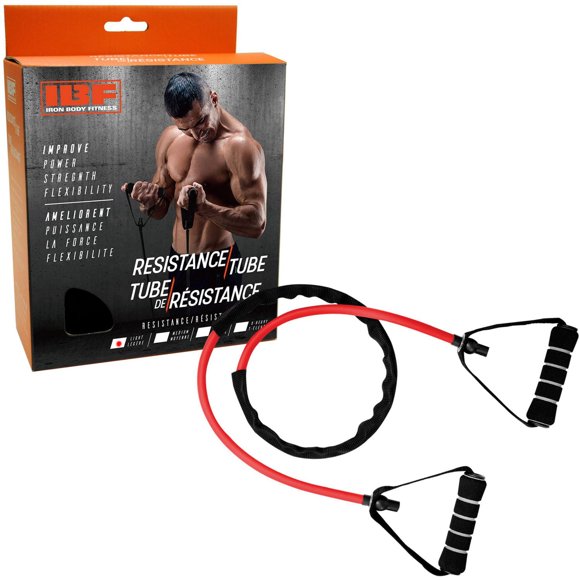 IBF Iron Body Fitness Light Resistance Tube Band, Latex Exercise Cord with Foam Handles