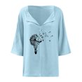 thumbnail image 5 of Pimfylm Womens Plus Size Cotton Linen Shirts 3/4 Sleeve Crewneck Blouse Solid Color Baggy Loose Casual Breathable Summer Tee(Light Blue,S), 5 of 6