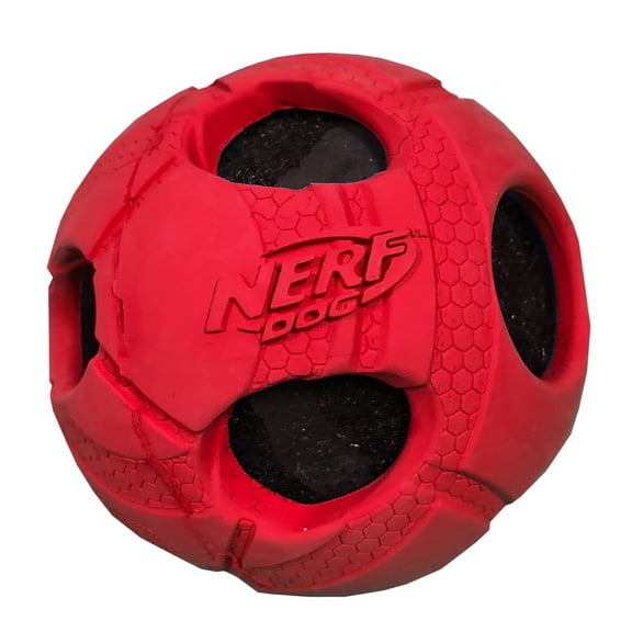 Nerf Dog Bash Rubber-Wrapped Squeak Tennis Ball Dog Toy, Red, 3 inch
