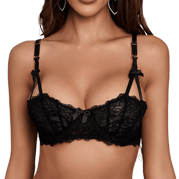 Varsbaby Sexy Unlined Balconette Demi-Cup Underwire Lace Bra