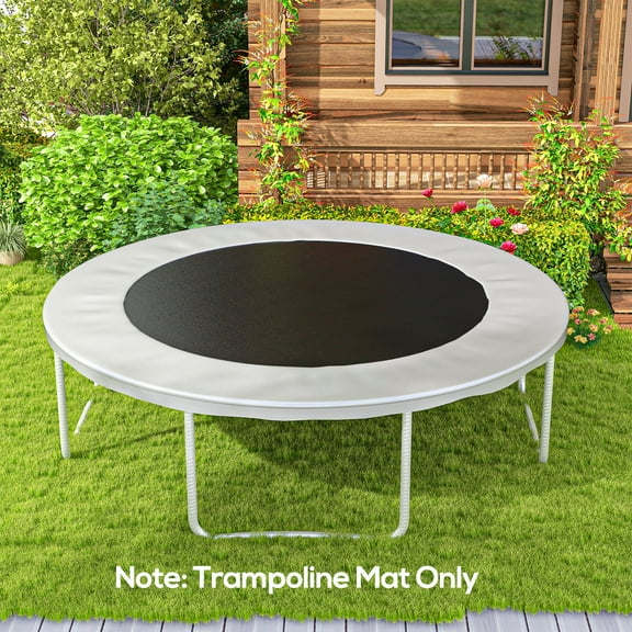 Soozier Trampoline Replacement Mat, Fits 12' Trampoline w/ 72 V-Hooks & 5.5" Springs, 8 Rows of Stitching & Tool (Spring & Frame not Included), Black