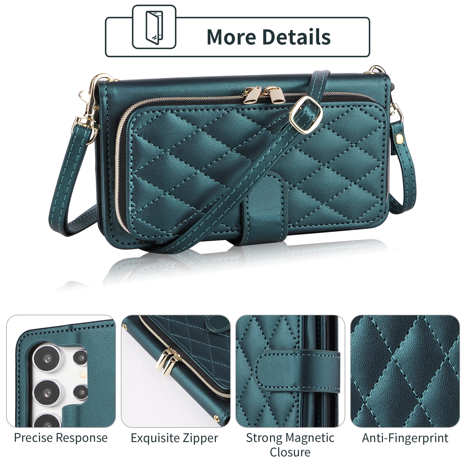 Furiet Wallet Case for Samsung Galaxy S23 Ultra 5G with Wrist Strap Shoulder Strap, 9+ Card Slots Zipper Purse, Luxury PU Leather Stand Phone Cover for S23Ultra 23S S 23 23Ultra 6.8 inch Women Green