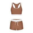 thumbnail image 6 of IYYVV Women Two Piece Athletic Swimsuits High Waisted Bikini Set Sporty Crop Top with Boy Shorts Bathing Suits Coffee L, 6 of 7