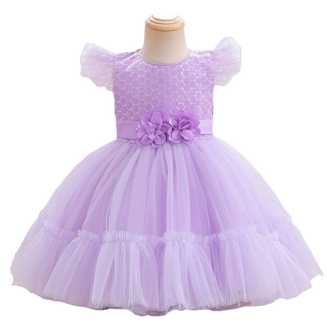 Vestido de niña para niños, vestido de tutú de Navidad con flores de lazo rojo, traje de fiesta de primer cumpleaños para niños pequeños, ropa de princesa de Año Nuevo 3T (etiqueta 100) Gao Jinjia LED