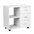 thumbnail image 3 of Fogcroll File Cabinet Office Storage Cabinet Mobile Lateral Filing Cabinet with 3 Drawers & 2 Large Open Storage Shelves 360 Degree Casters Design Printer Stand Wood for Home Office, 3 of 13