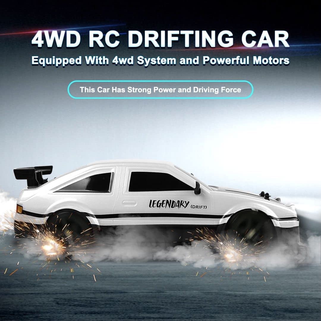 High Speed RC Drift Car for Boys, 2.4GHz 1:16 Scale 4WD 18KM/H Radio Control Cars with LED Lights, White