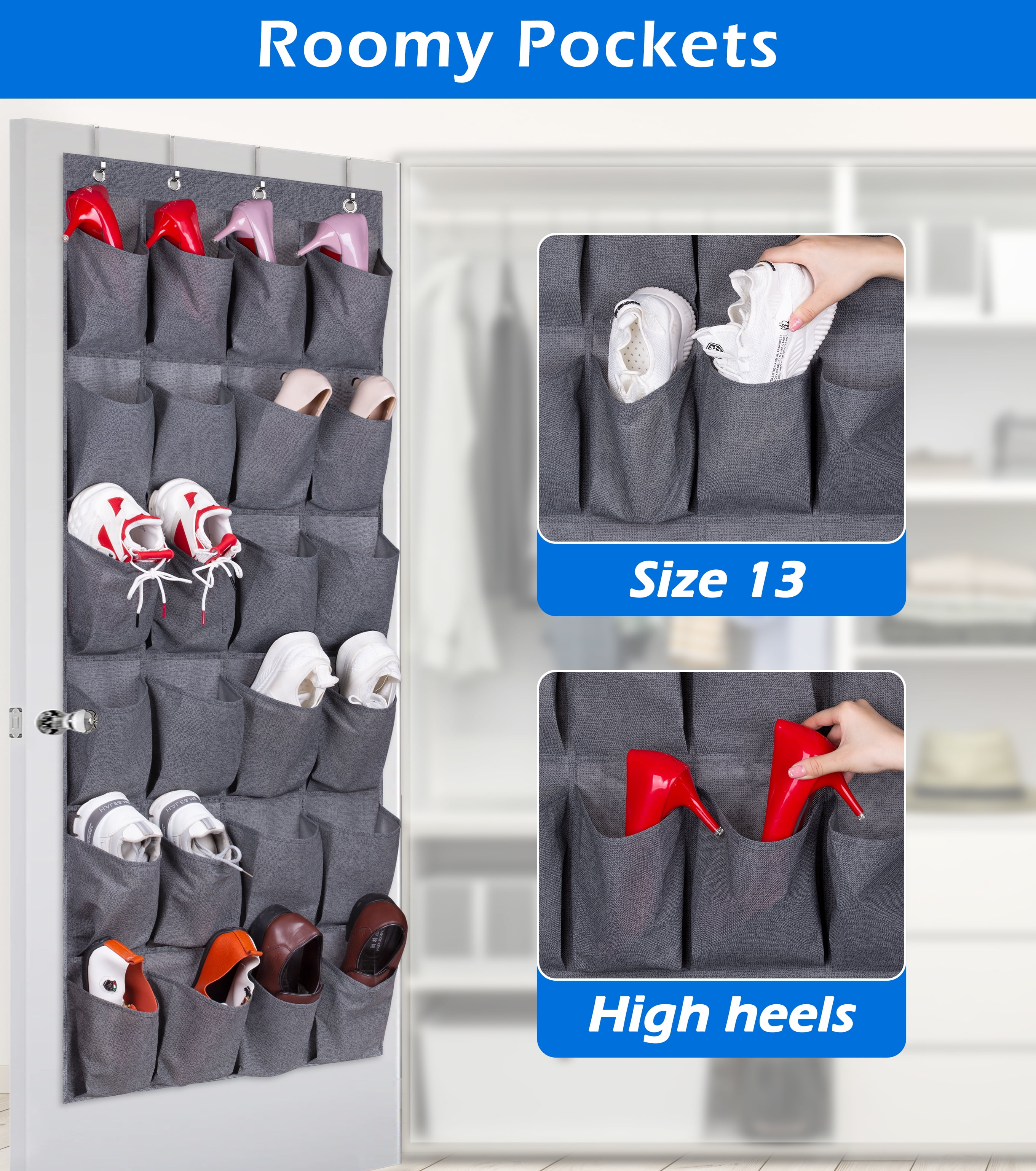 MISSLO Extra Large Shoe Organizer 18 Cloth Pockets Over the Door Shoe  Storage for Closet Shoe Holder Hanger Men Hanging Shoe Rack, Gray