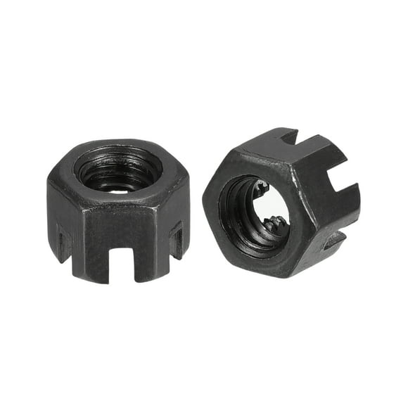 Unique Bargains M6x1mm Hexagon Slotted Nut, Grade 4.8 Carbon Steel Hex Castle Nuts, Black, 20Pack