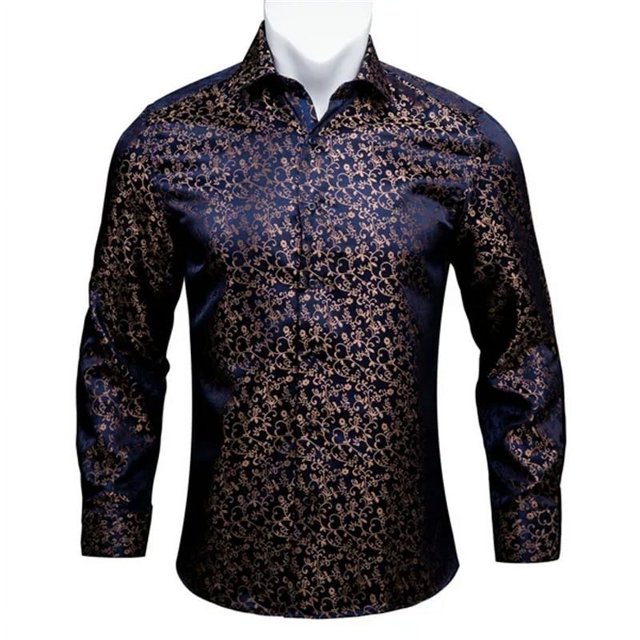 Barry.Wang Camisas de lujo con estampado 3D de cachemira color vino tinto para hombre, camisas casuales de manga larga con flores para hombre, camisas de vestir ajustadas